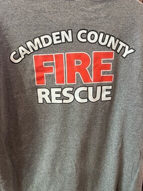 Unk Camden County Fire Rescue Short Sleeve Tee - Gray with Red & White Print